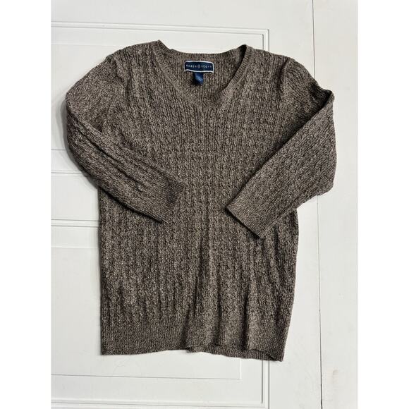 Karen Scott Sweaters - Karen Scott Women Brown Cotton Knit V Neck Sweater 3/4 Sleeve Size M